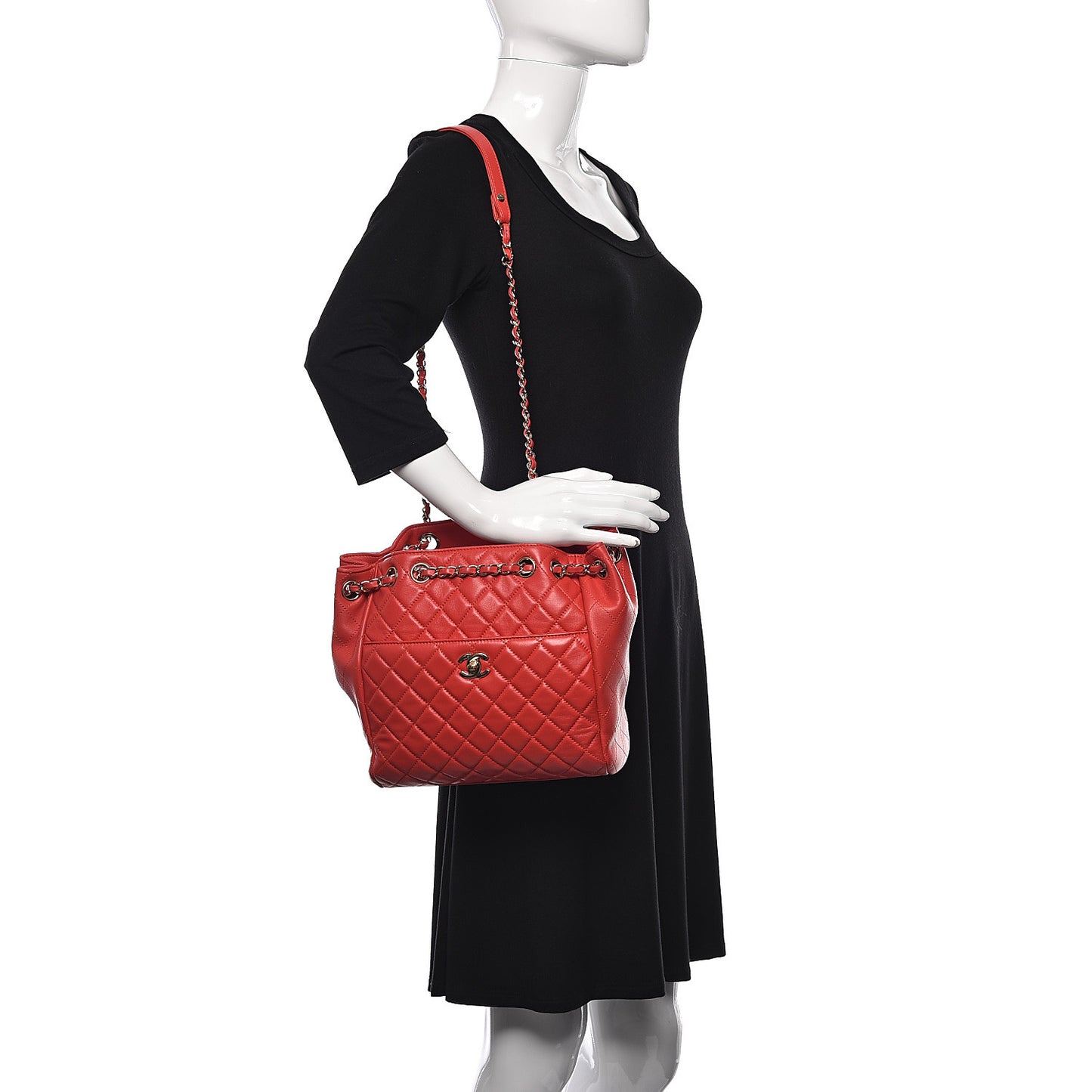 Lambskin Quilted Drawstring Bag Red