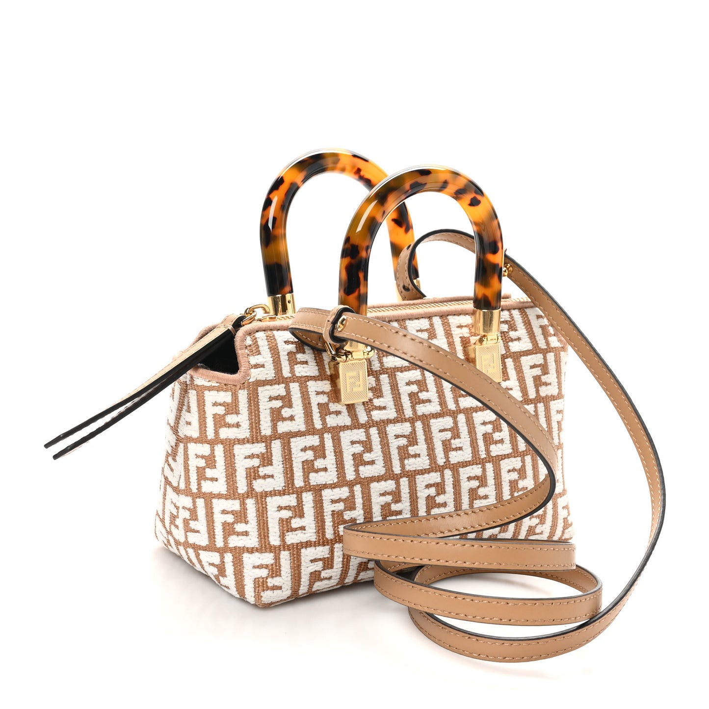 Raffia Chenille Vitello King Plexiglass Micro FF Mini By The Way Top Handle Boston Bag Naturale White