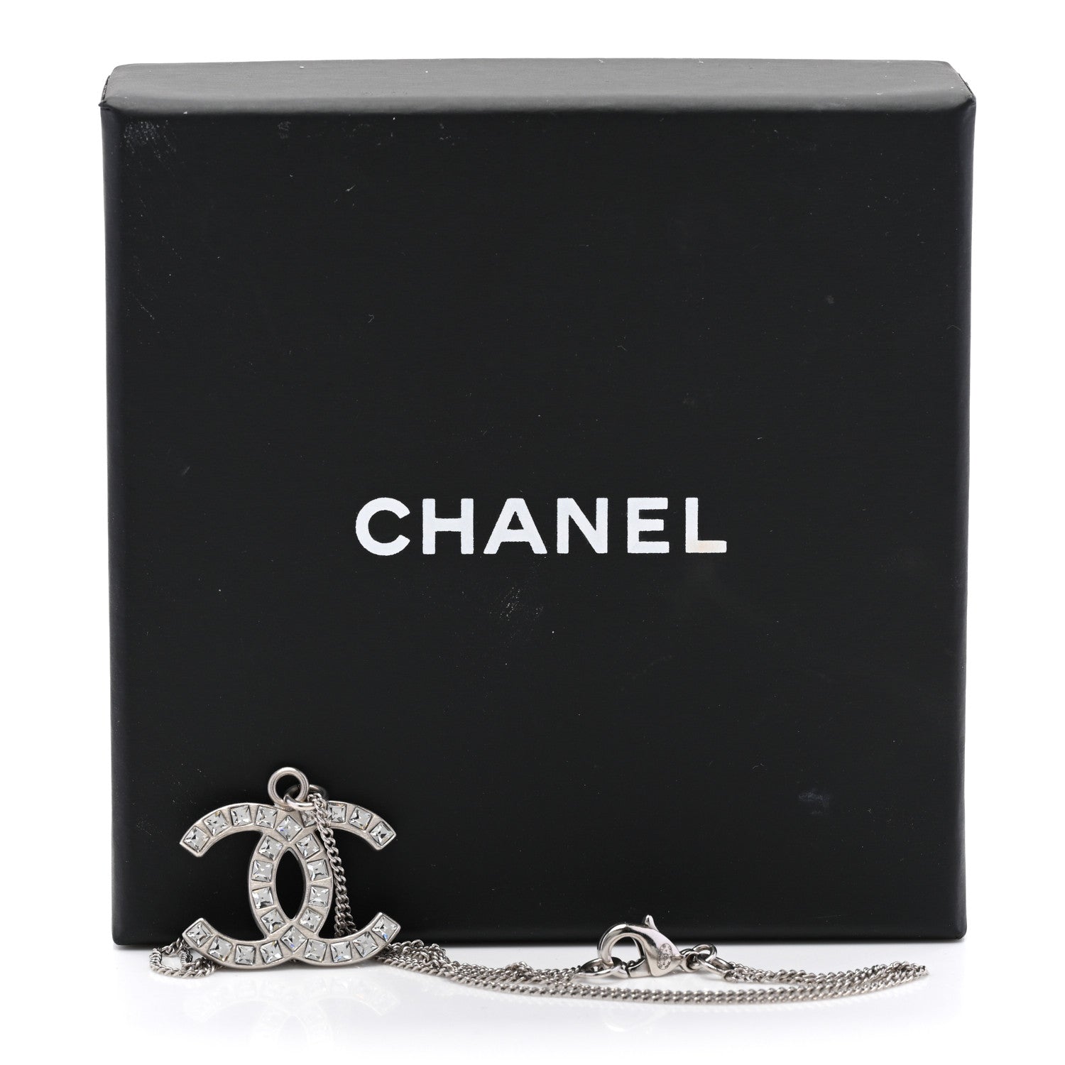 Chanel Crystal CC Pendant Necklace Silver 6 of 6