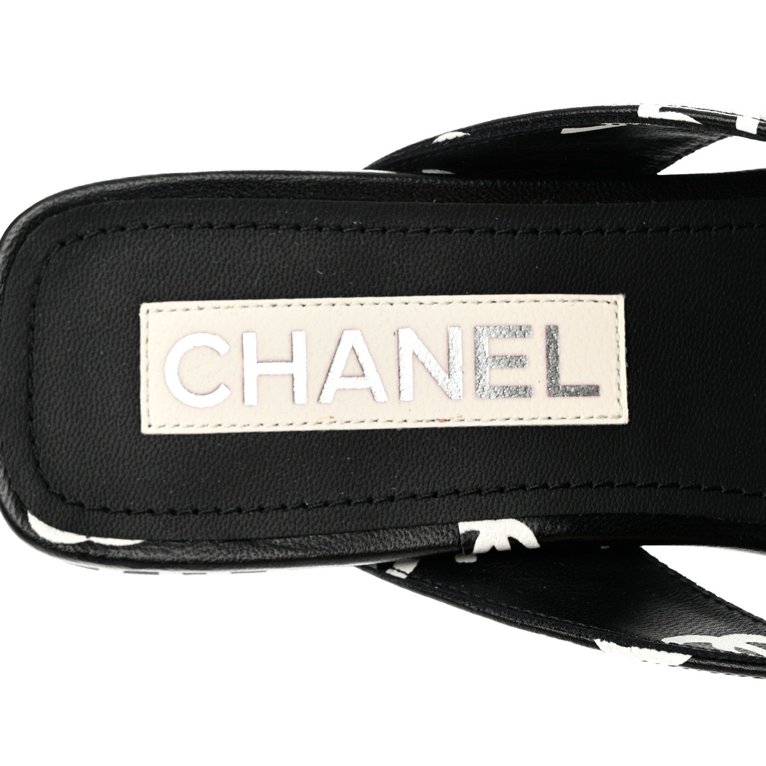 Chanel Lambskin Printed CC Thong Sandals 38 Black White 7 of 7