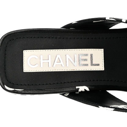 Chanel Lambskin Printed CC Thong Sandals 38 Black White 7 of 7
