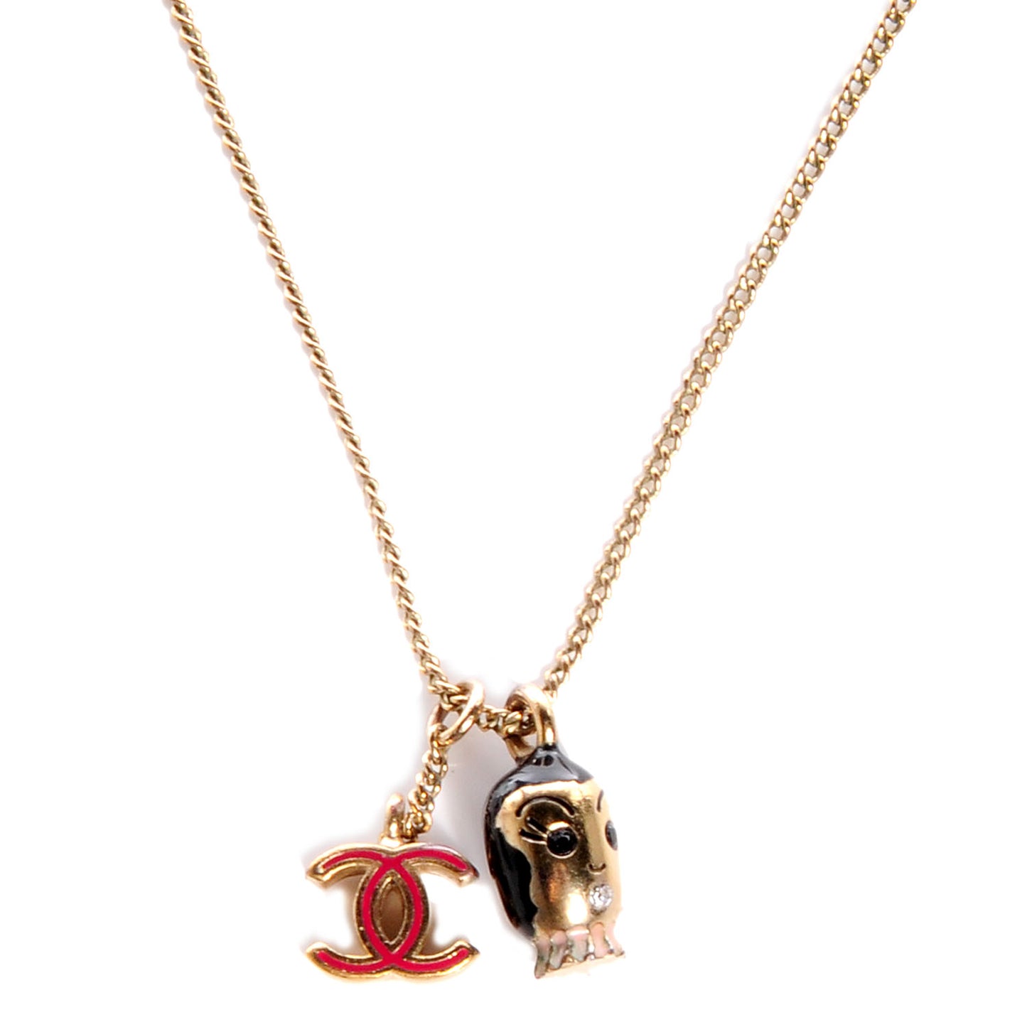 Enamel CC Doll Necklace Gold