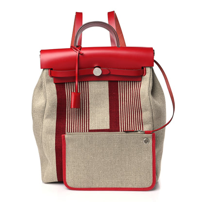 Hermes Vache Hunter Toile H Vibration Herbag a Dos Retourne Backpack Bordeaux Ficelle Rouge Piment 4 of 11