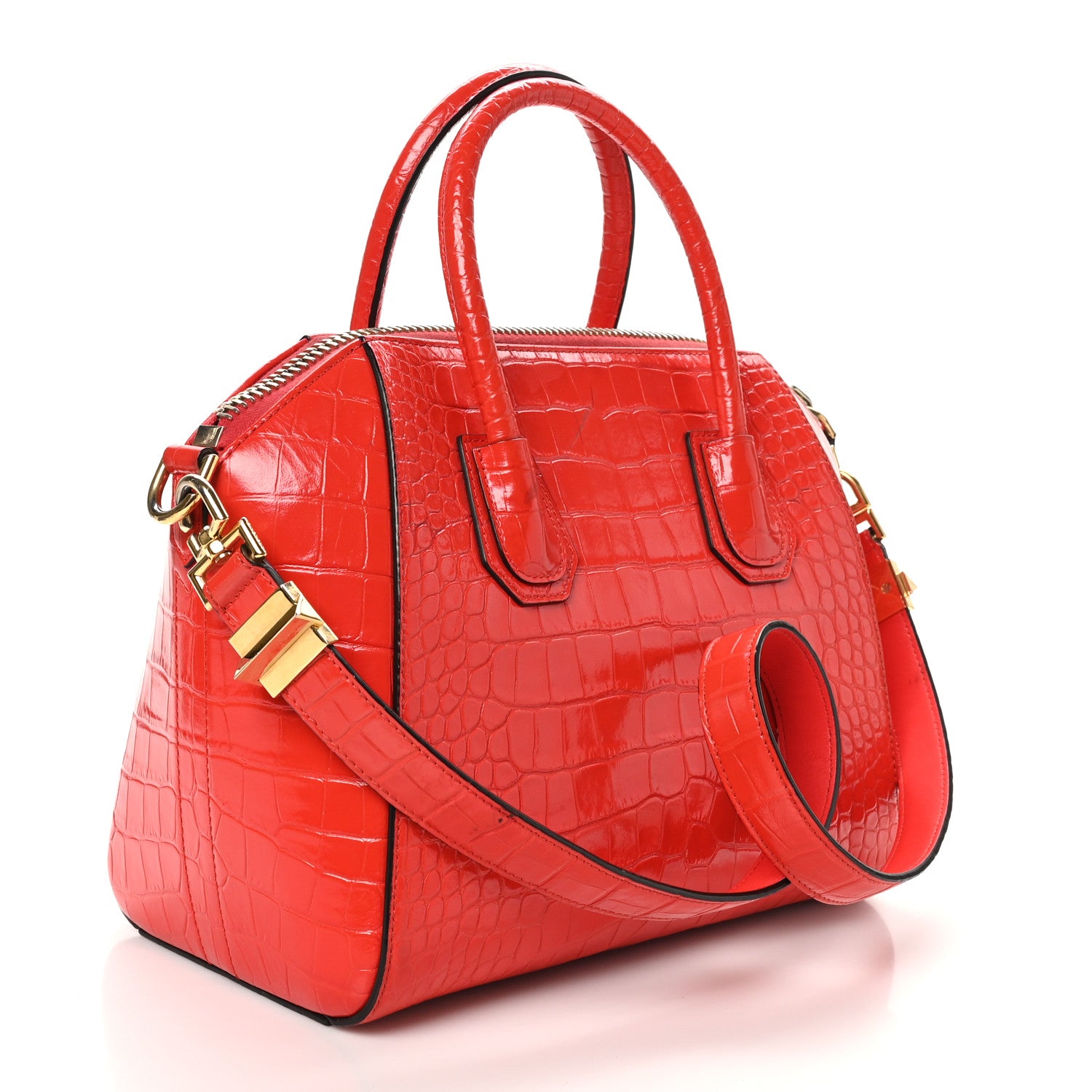 Givenchy Calfskin Crocodile Embossed Small Antigona Red 3 of 13