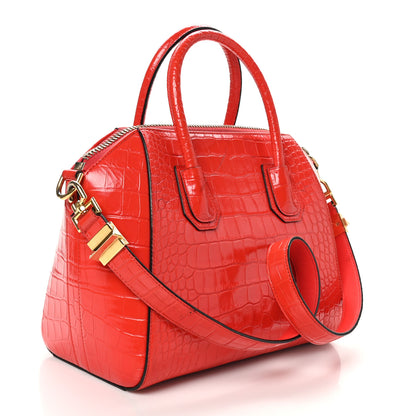 Givenchy Calfskin Crocodile Embossed Small Antigona Red 3 of 13