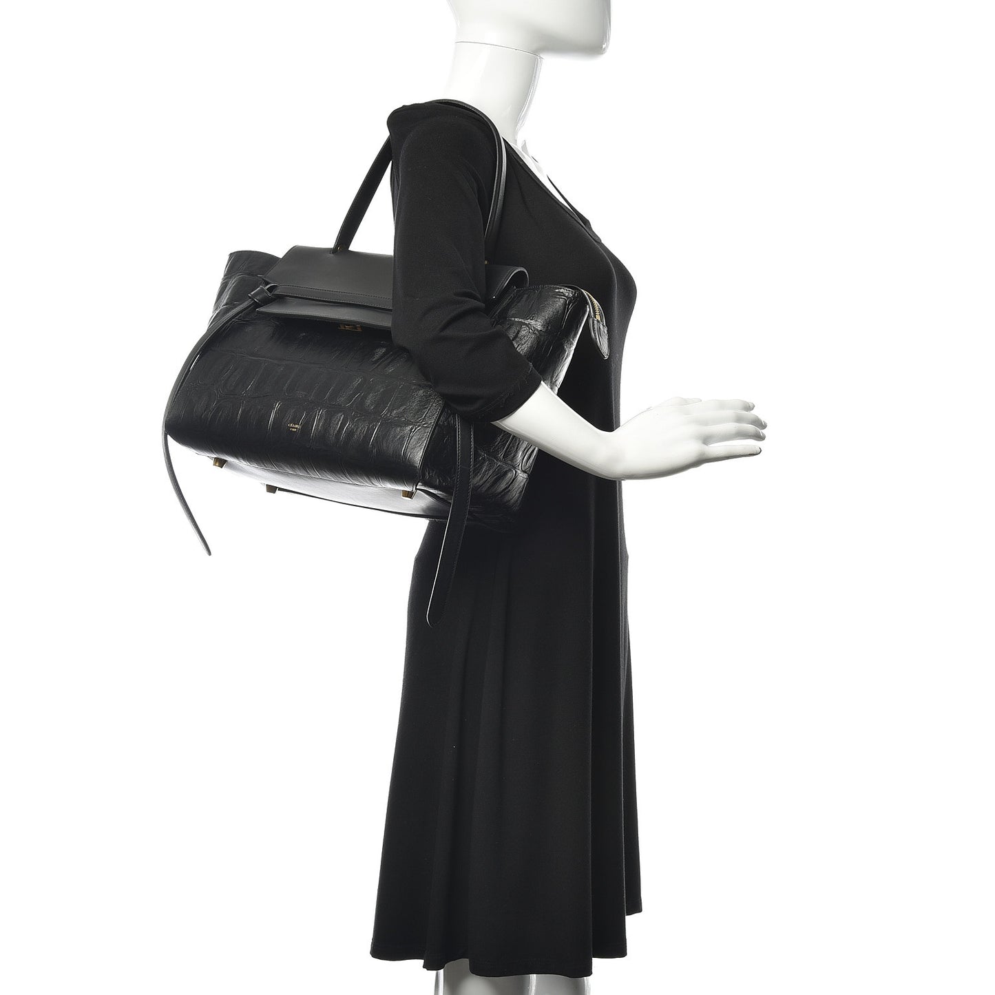 Calfskin Crocodile Embossed Small Belt Bag Black