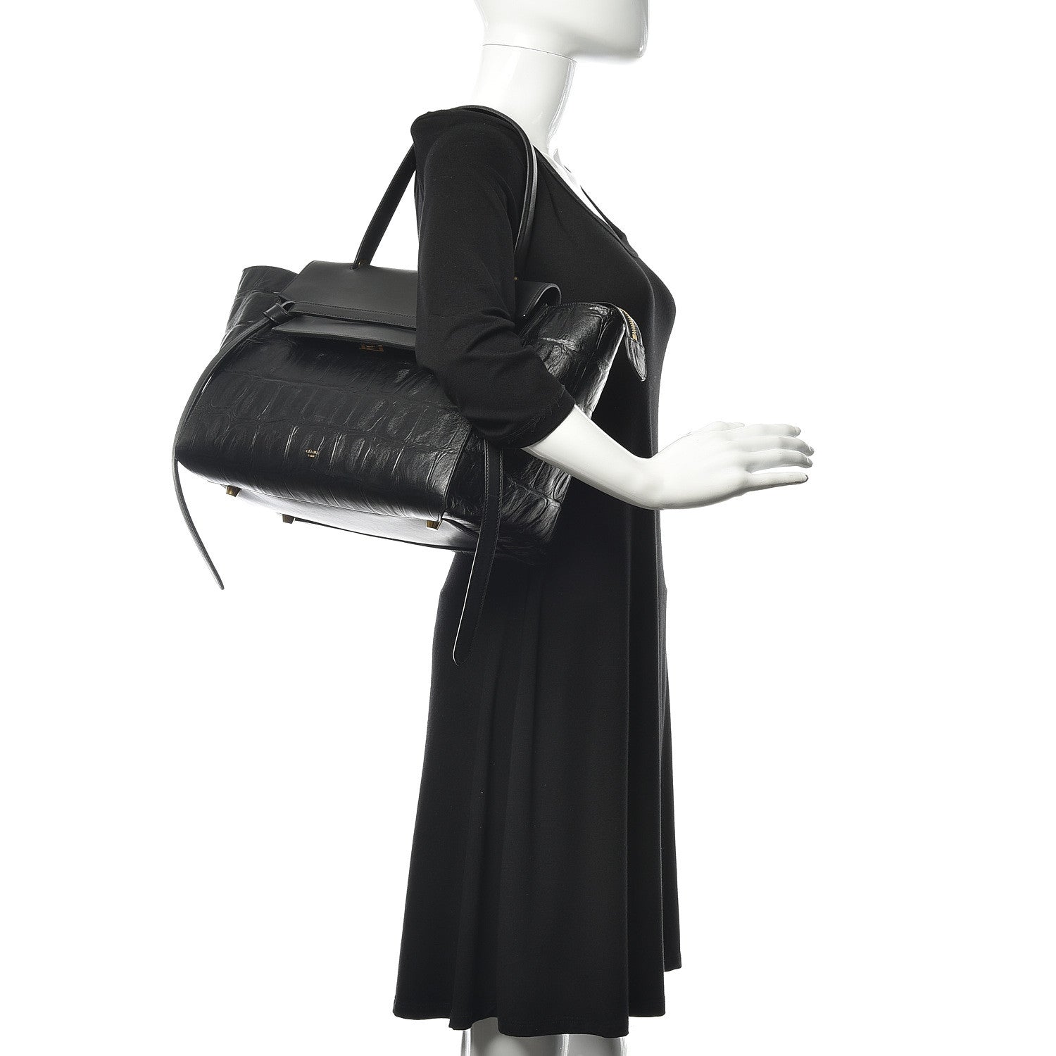 Celine Calfskin Crocodile Embossed Small Belt Bag Black 2 of 15