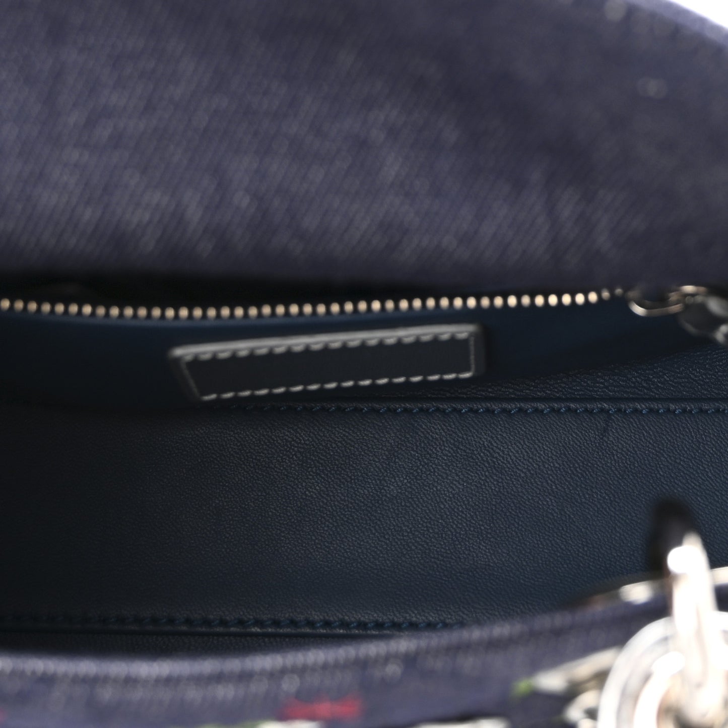 Denim Cannage Floral Embroidered Mini Lady Dior Blue