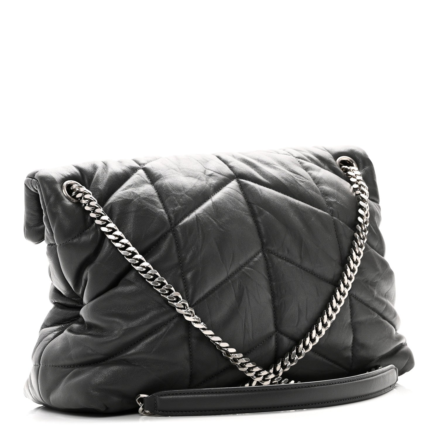 Saint Laurent Calfskin Quilted Medium Loulou Puffer Monogram Chain Satchel Storm 3 of 10