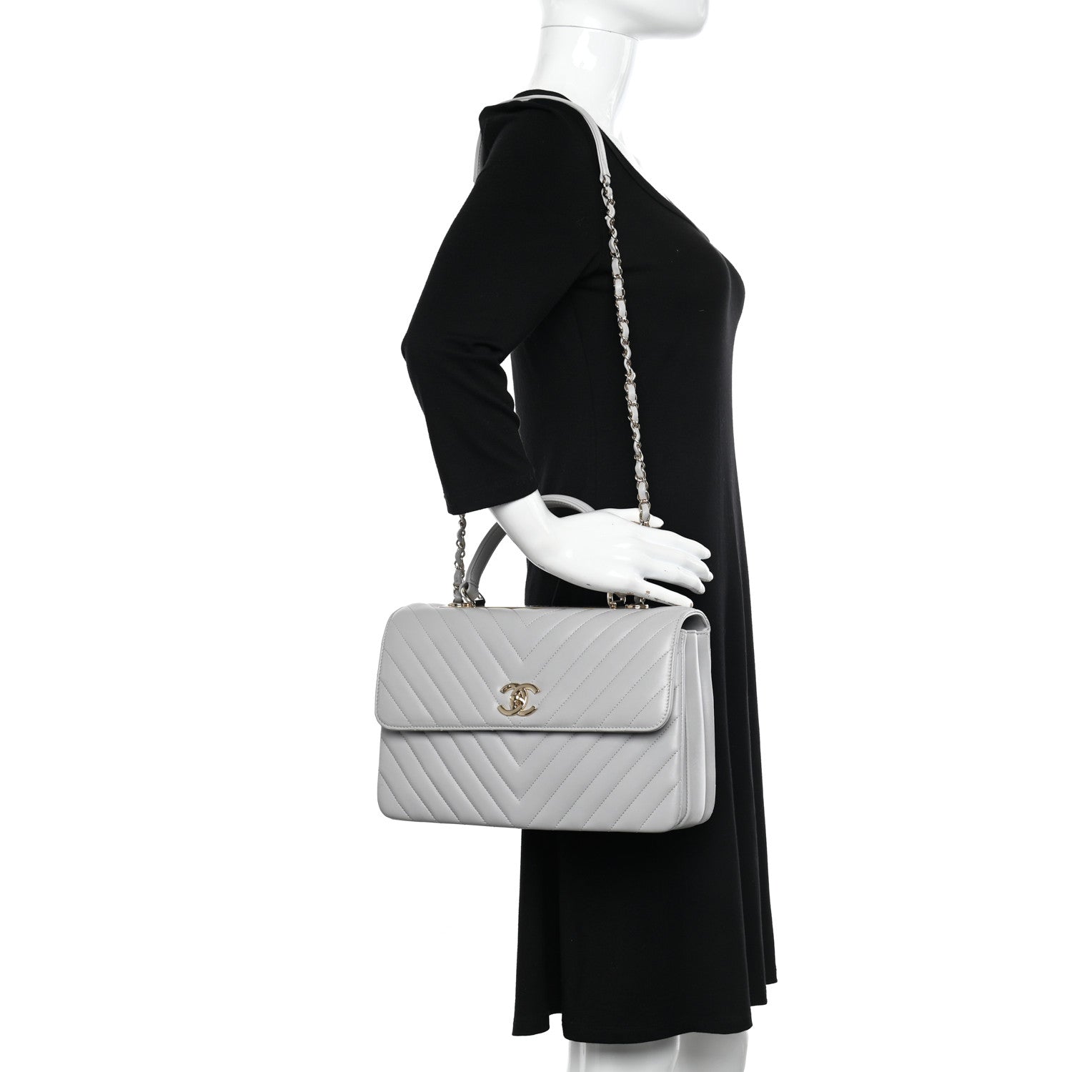 Chanel Lambskin Chevron Quilted Medium Trendy CC Dual Handle Flap Bag Grey 2 of 13