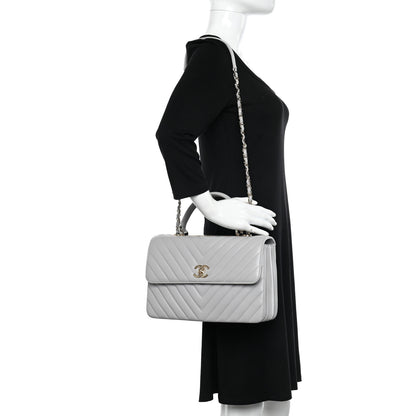 Chanel Lambskin Chevron Quilted Medium Trendy CC Dual Handle Flap Bag Grey 2 of 13