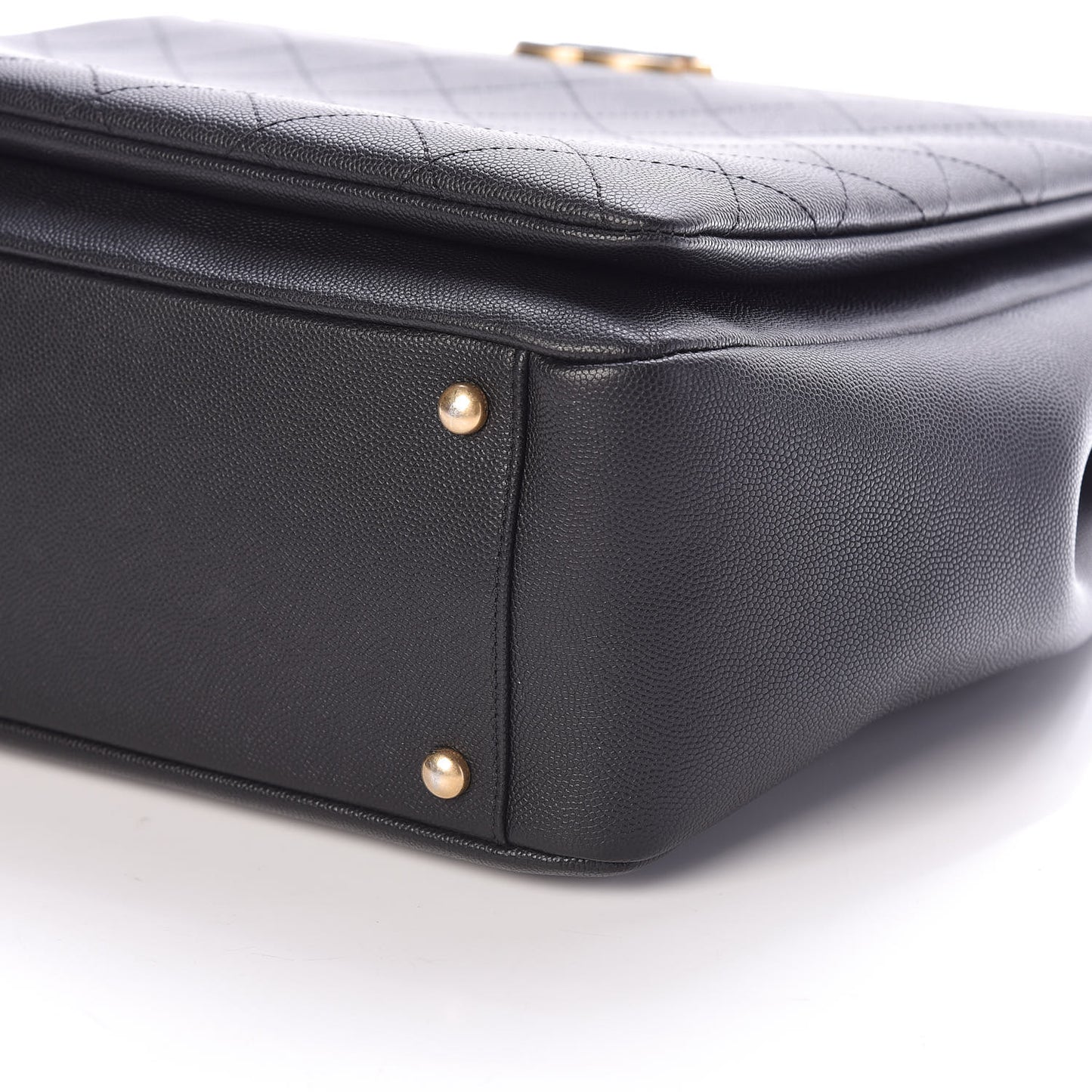 Grained Calfskin Stitched Lady Coco Top Handle Tote Black