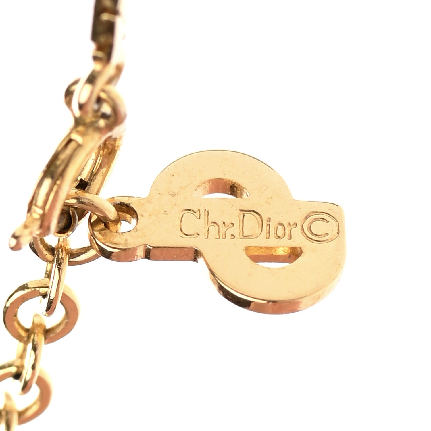 Christian Dior Crystal Chain Necklace Gold Blue 6 of 6
