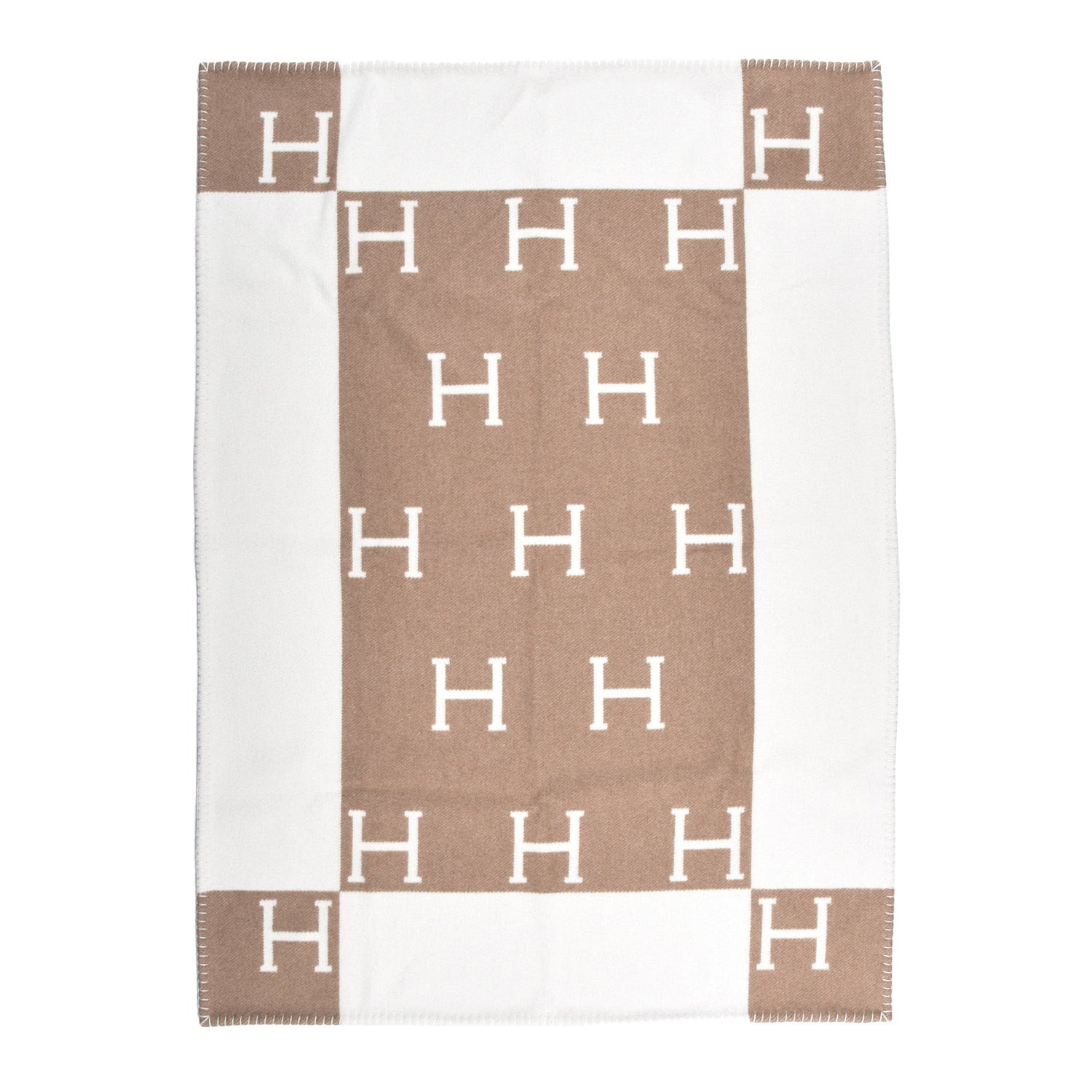 Hermes Wool Cashmere Avalon Baby Blanket Noisette Moyen White 1 of 3