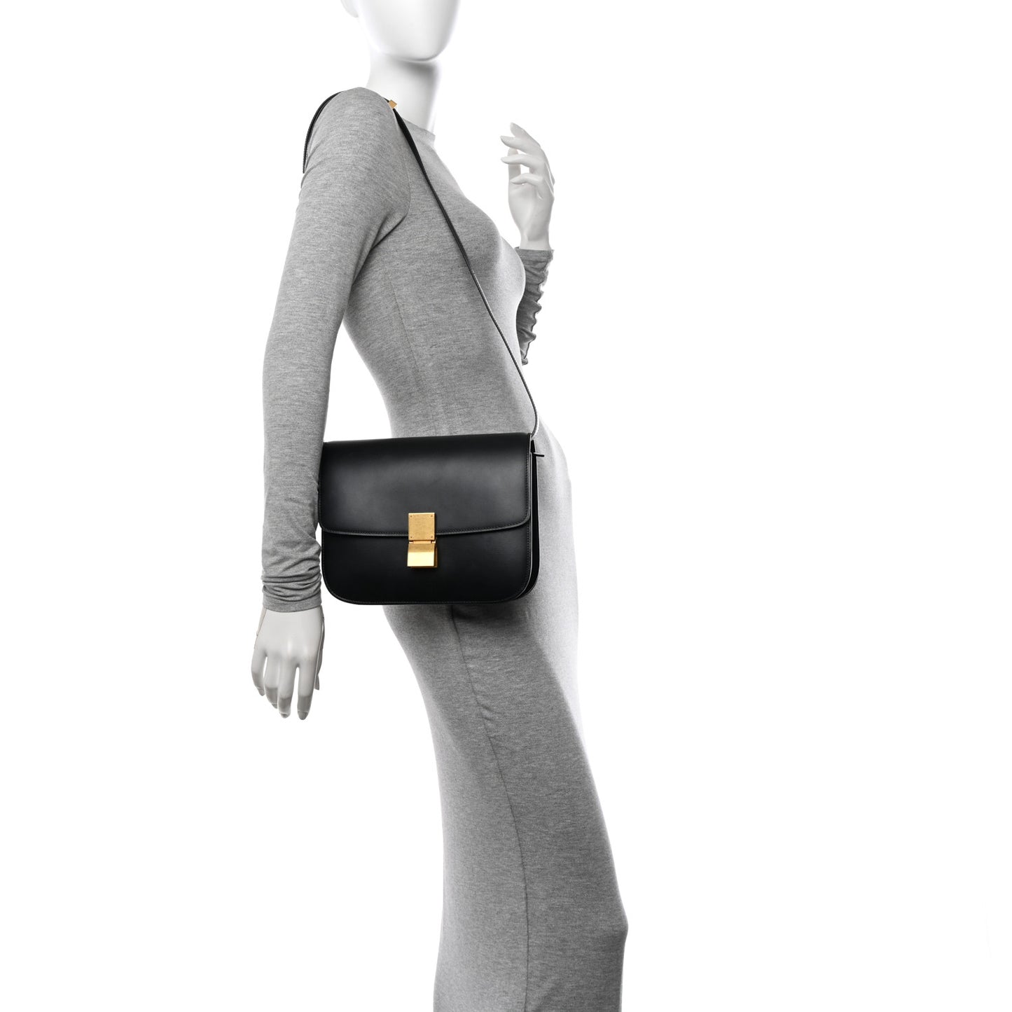Box Calfskin Medium Classic Box Flap Bag Black