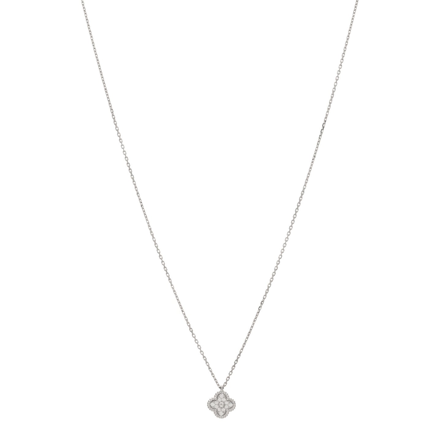 18K White Gold Diamond Sweet Alhambra Pendant Necklace