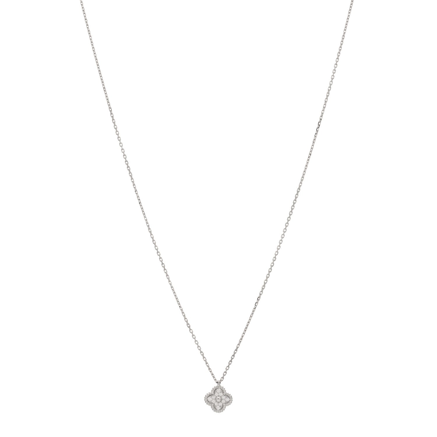 Van Cleef & Arpels 18K White Gold Diamond Sweet Alhambra Pendant Necklace 1 of 5
