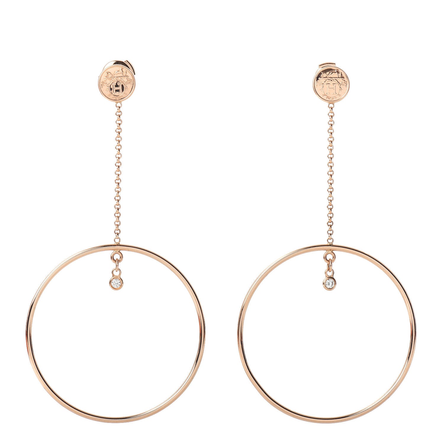 Hermes 18K Rose Gold Diamond Ex-Libris Earrings 1 of 5
