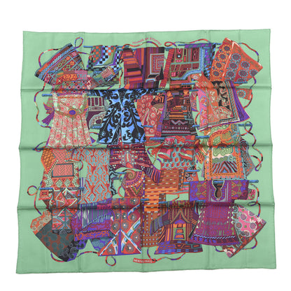 Hermes Silk Voyage En Etoffes Scarf 90 Emeraude Violet Rouge 1 of 5