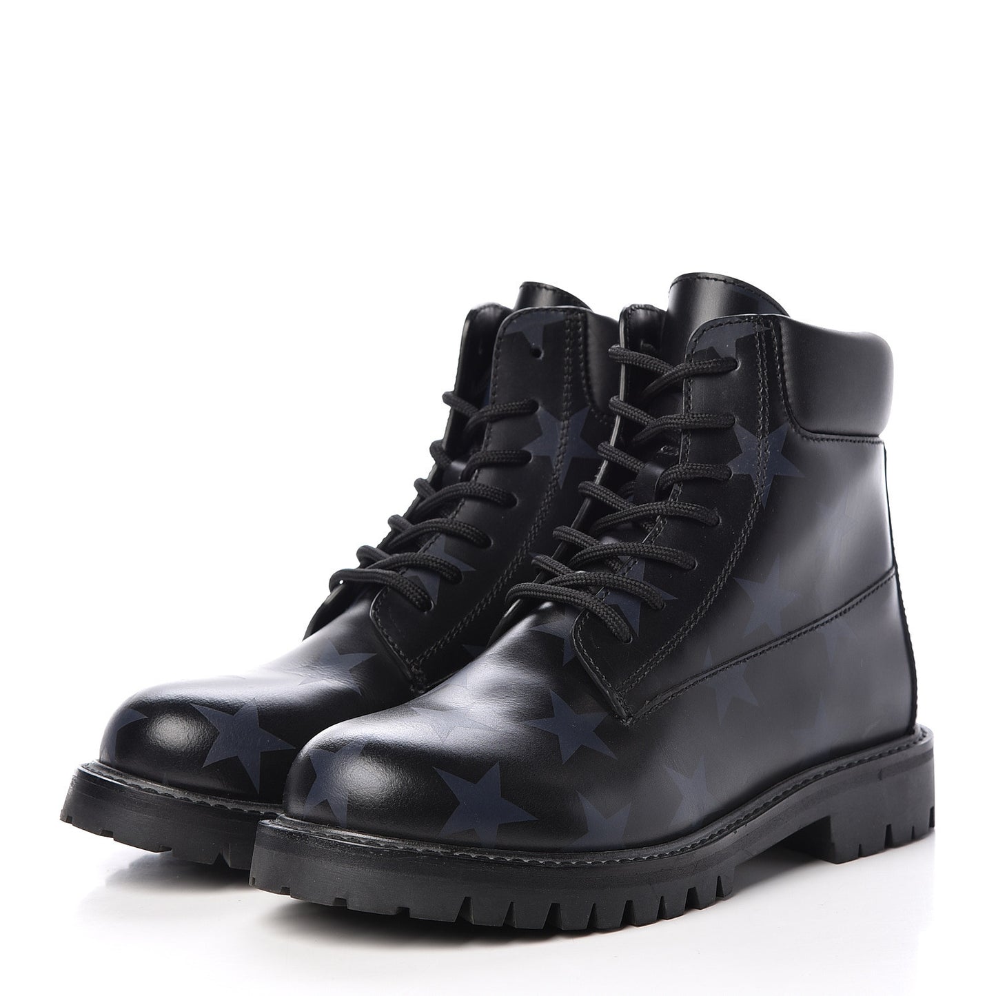 Calfskin Hologram Star Print Combat Boots 36.5 Black Marine