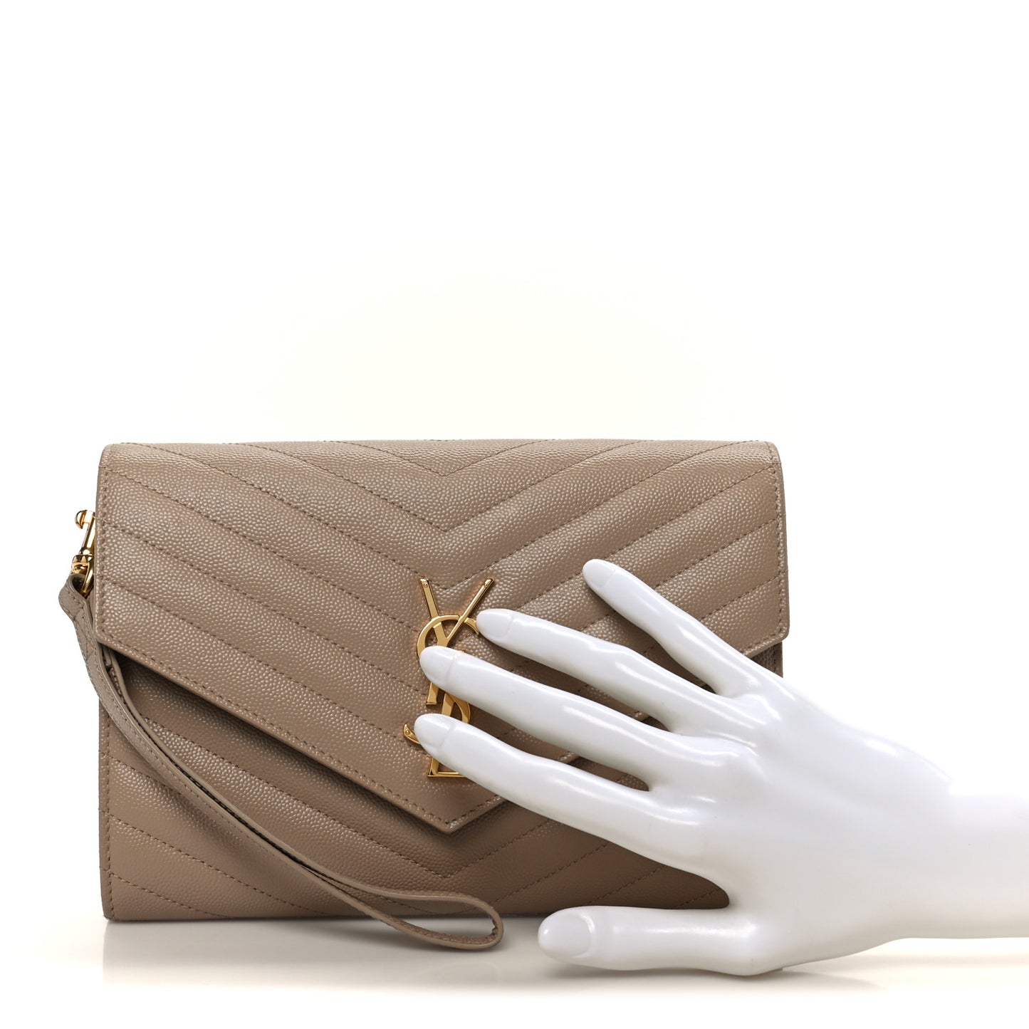 Grain De Poudre Matelasse Chevron Monogram Envelope Clutch Dark Beige