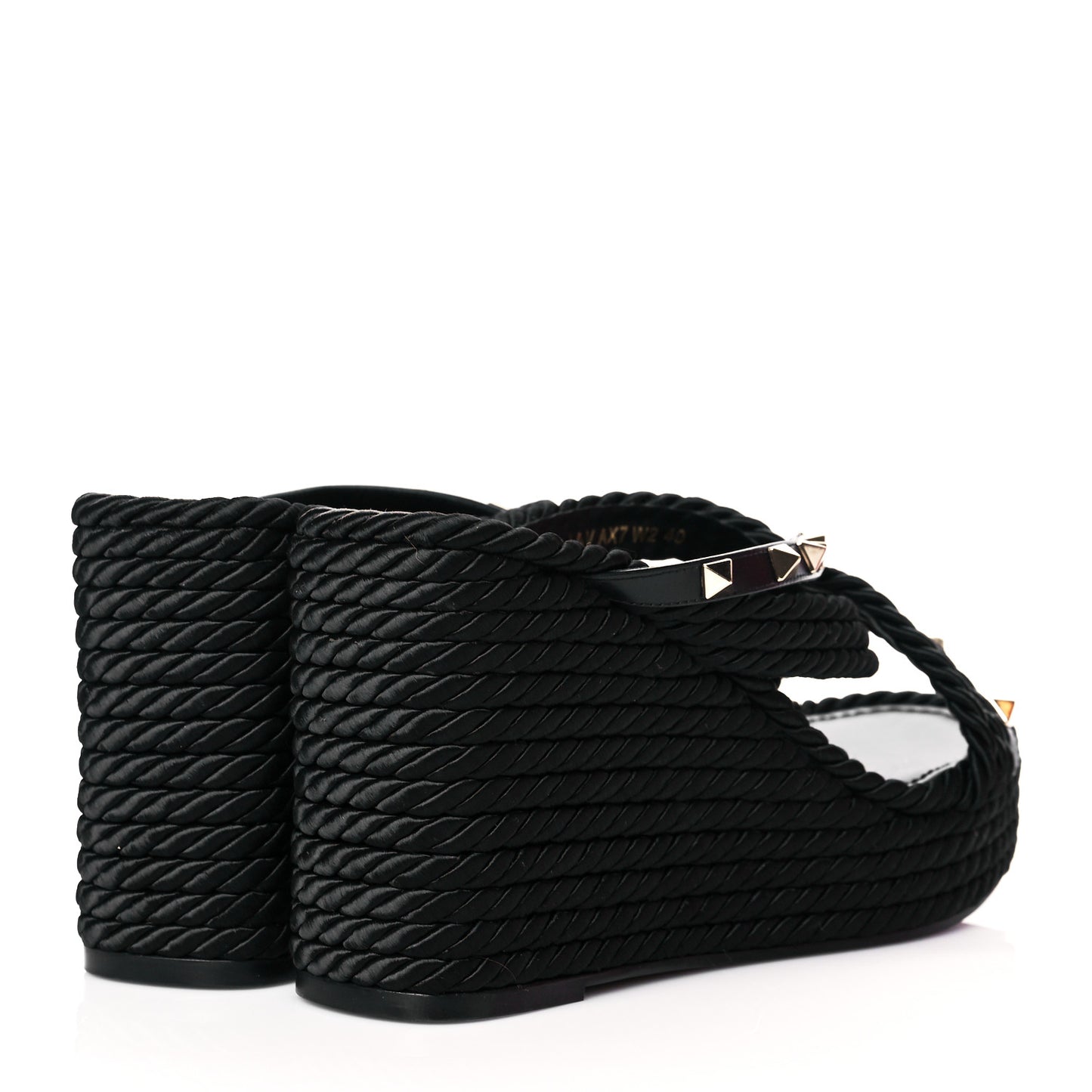 Calfskin Silk Rockstud Torchon Espadrille Wedge 25/95mm Slide Sandals 40 Black