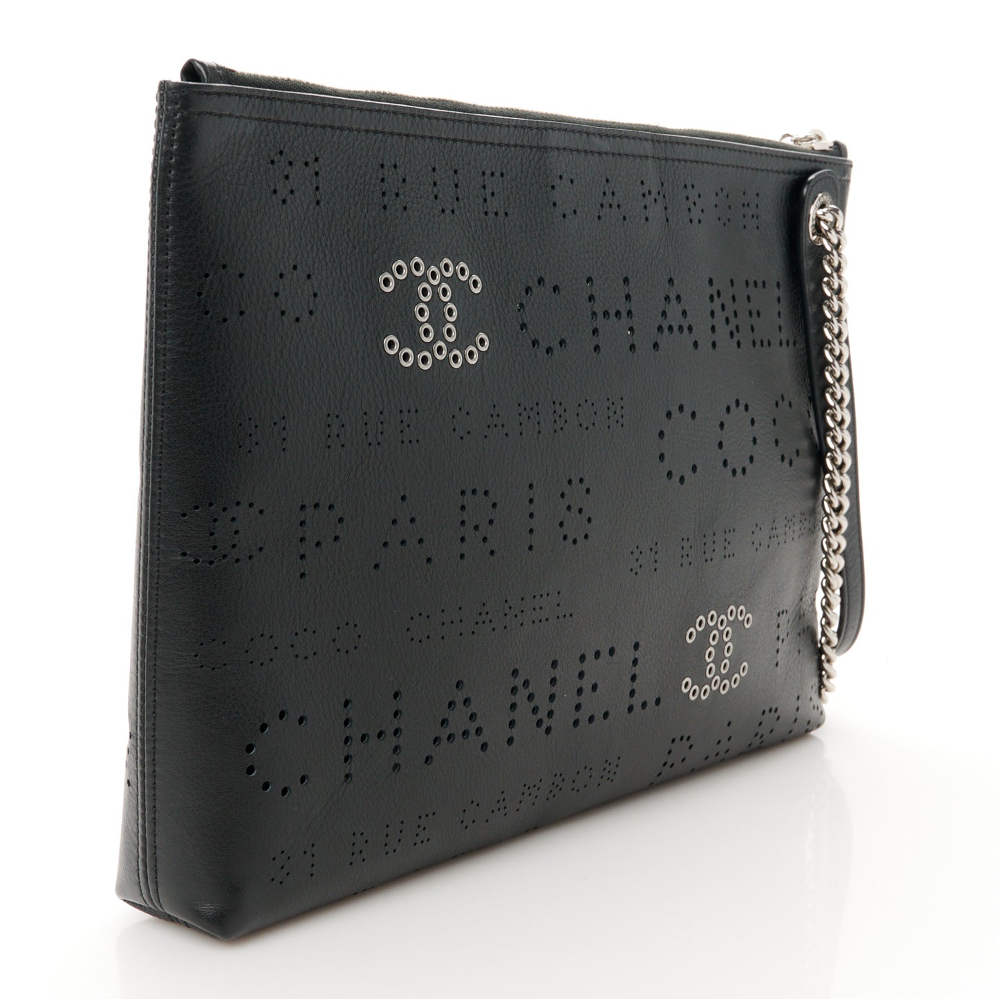 Calfskin Eyelets Clutch Black