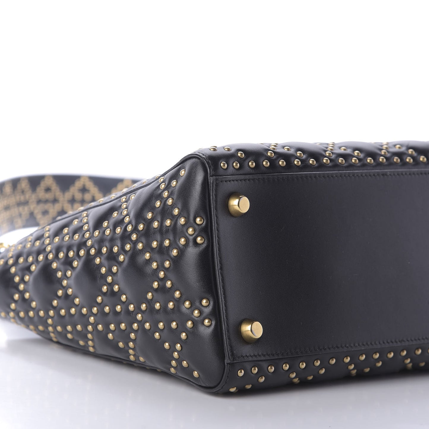 Calfskin Cannage Studded Medium Supple Lady Dior Black