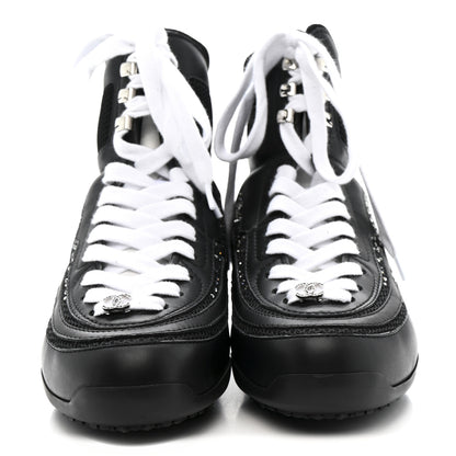 Chanel Calfskin Mesh Strass Womens CC Sneakers 37 Black Silver 3 of 8