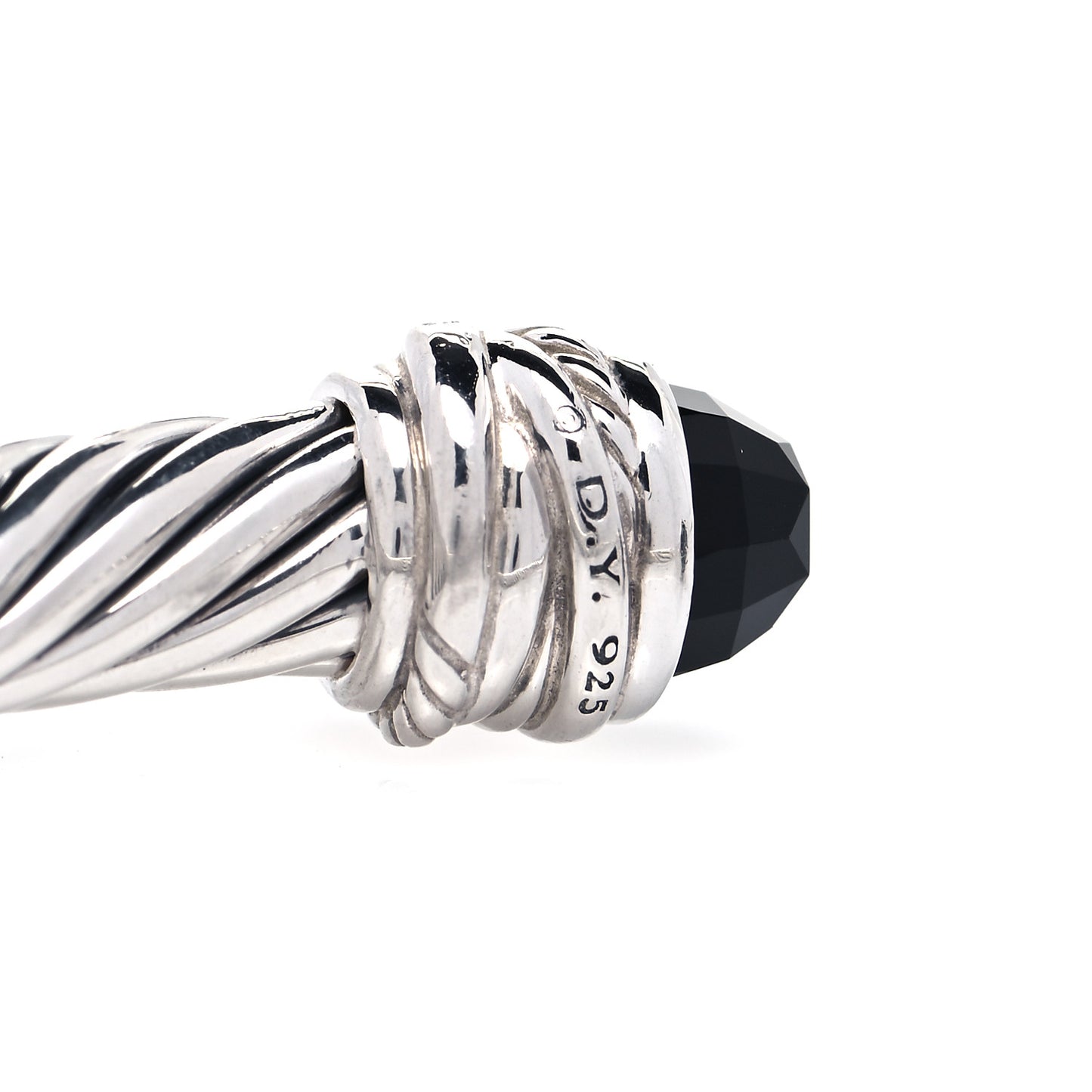 Sterling Silver Diamond Black Onyx 7mm Cable Classics Crossover Bracelet