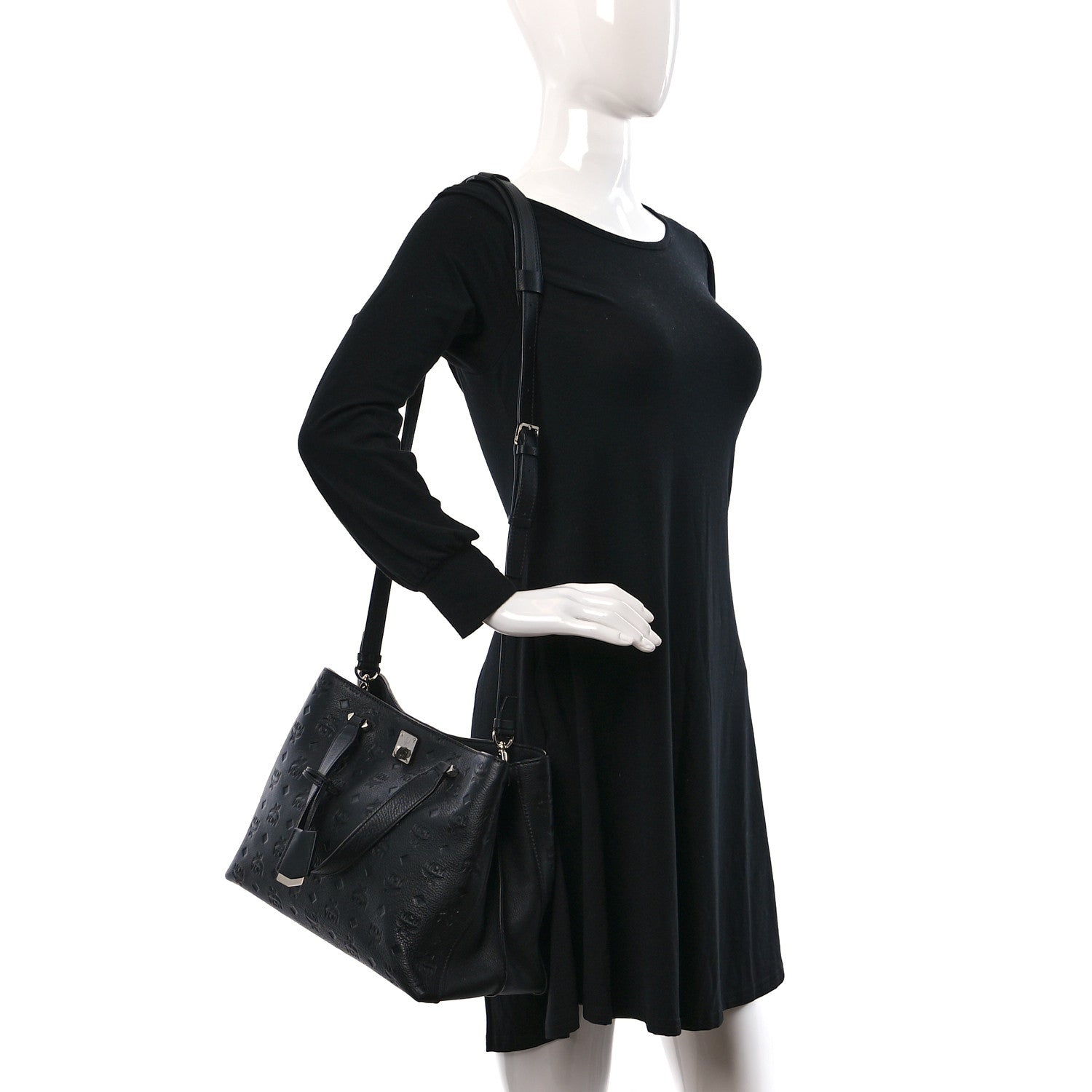 MCM Calfskin Ottomar Monogram Large Essential Tote Black 2 of 9