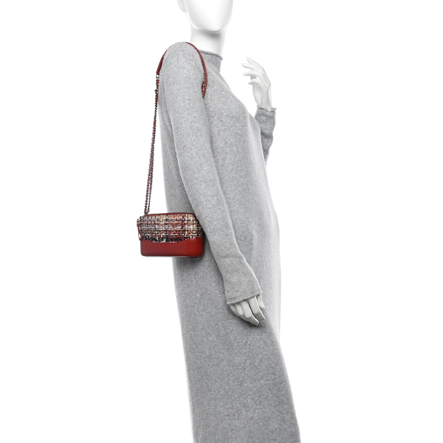 Chanel Tweed Calfskin Small Gabrielle Clutch With Chain Red 2 of 14