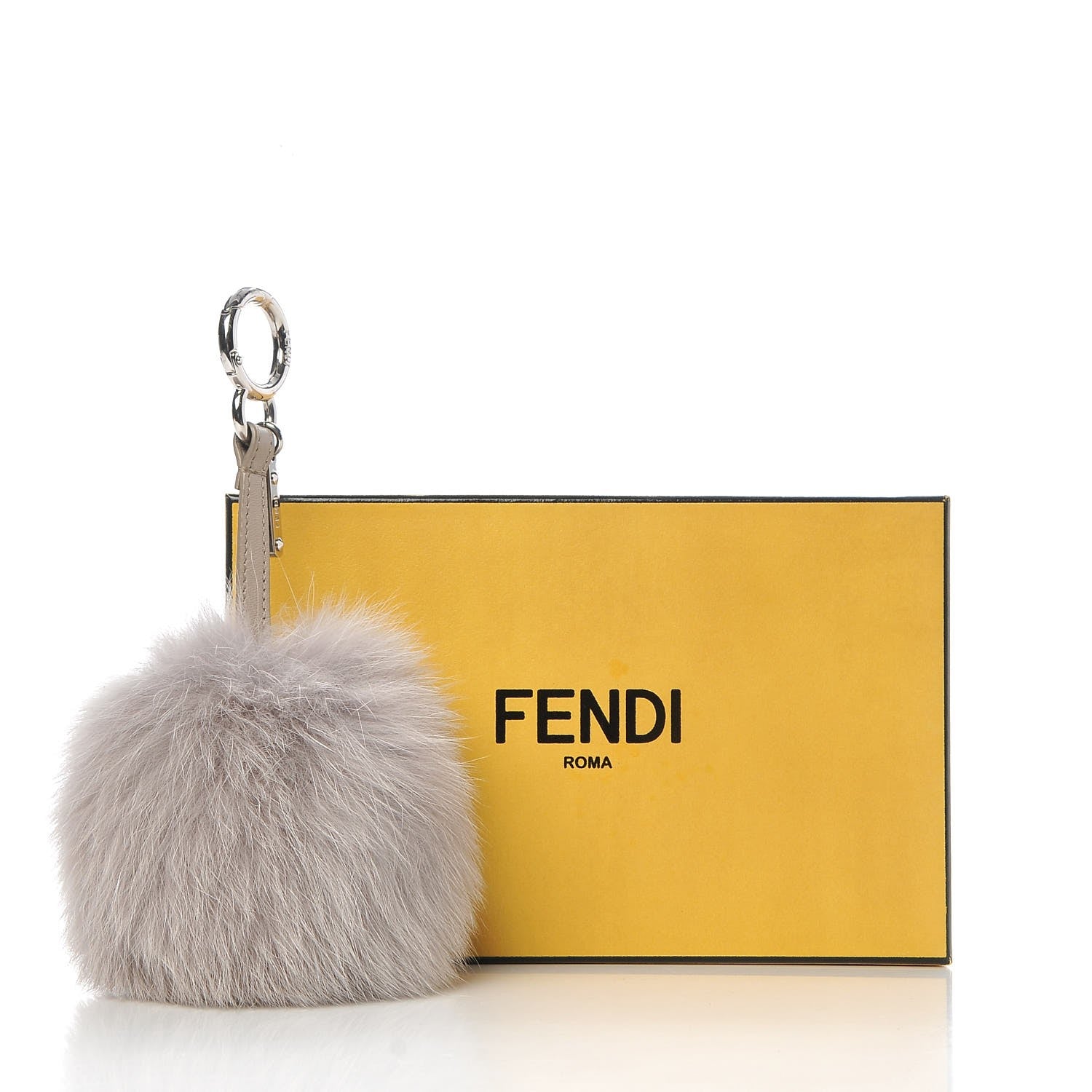 Fendi Fox Fur Vitello Elite Pom Pom Bag Charm Grigio Perla 3 of 3