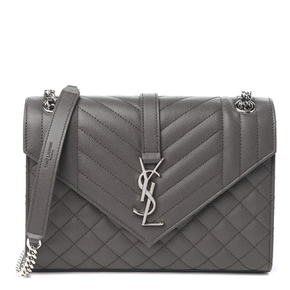 Saint Laurent Grain De Poudre Textured Mixed Matelasse Medium Triquilt Monogram Satchel Earth 1 of 8
