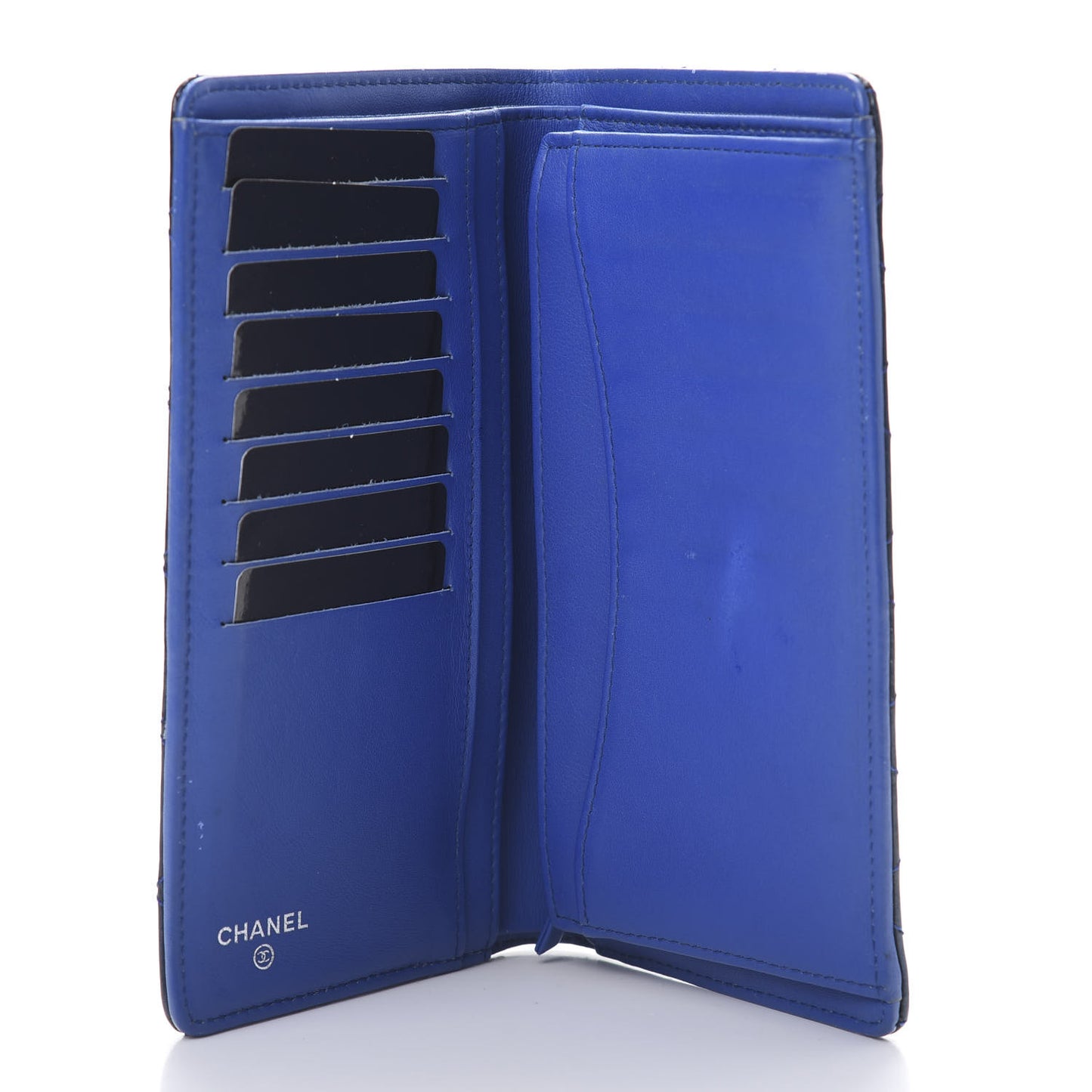 Patent Calfskin Quilted Yen Wallet Blue