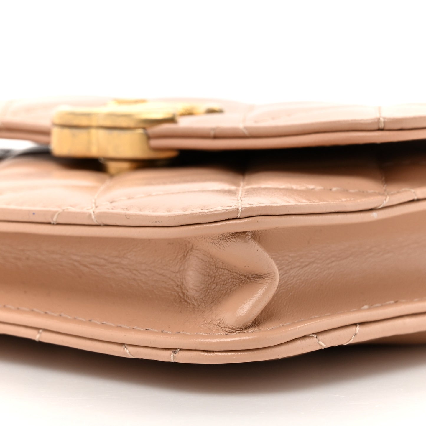 Calfskin Quilted Perfect Fit Coin Purse With Chain Beige