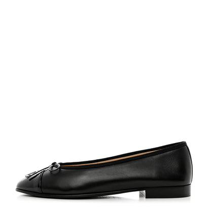 Chanel Lambskin Patent Cap Toe Ballerina Flats 36.5 Black 1 of 10