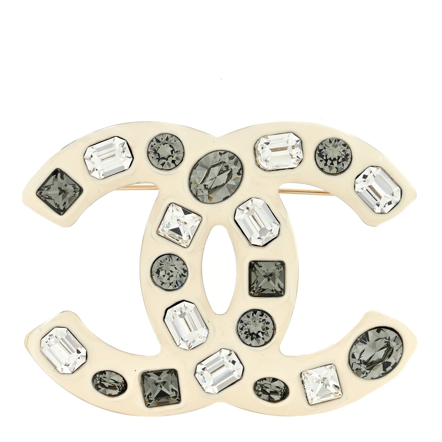 Crystal Enamel CC Brooch White Grey
