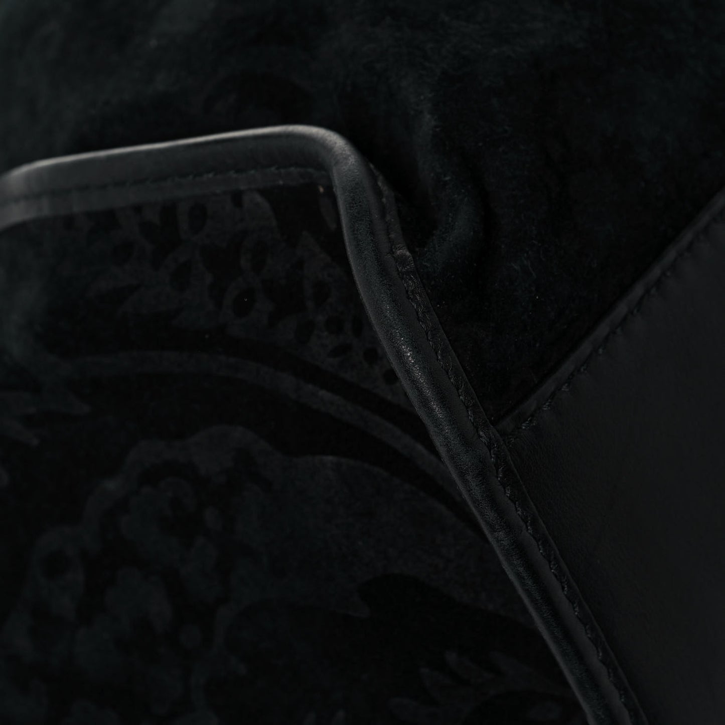 Nubuck Brocade Medium Soft Stirrup Shoulder Bag Black