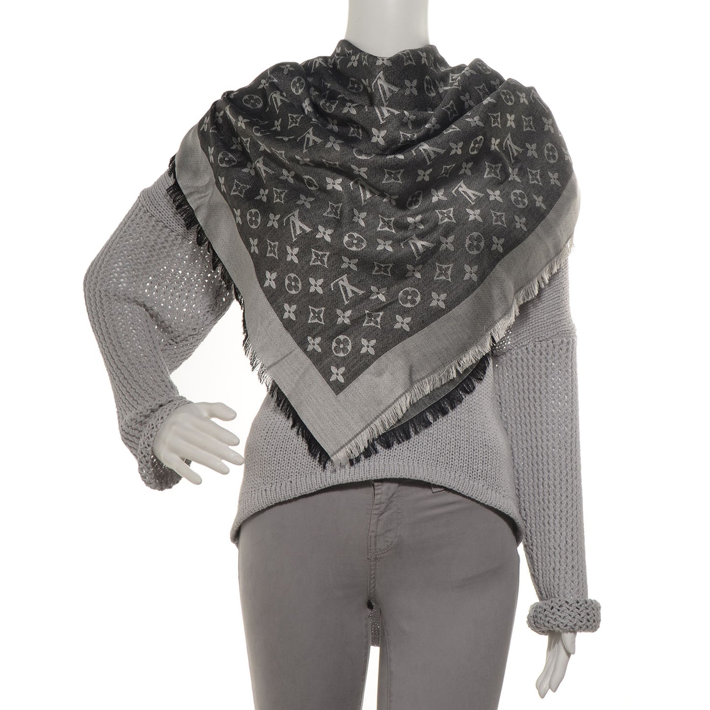 Silk Wool Monogram Denim Shawl Black