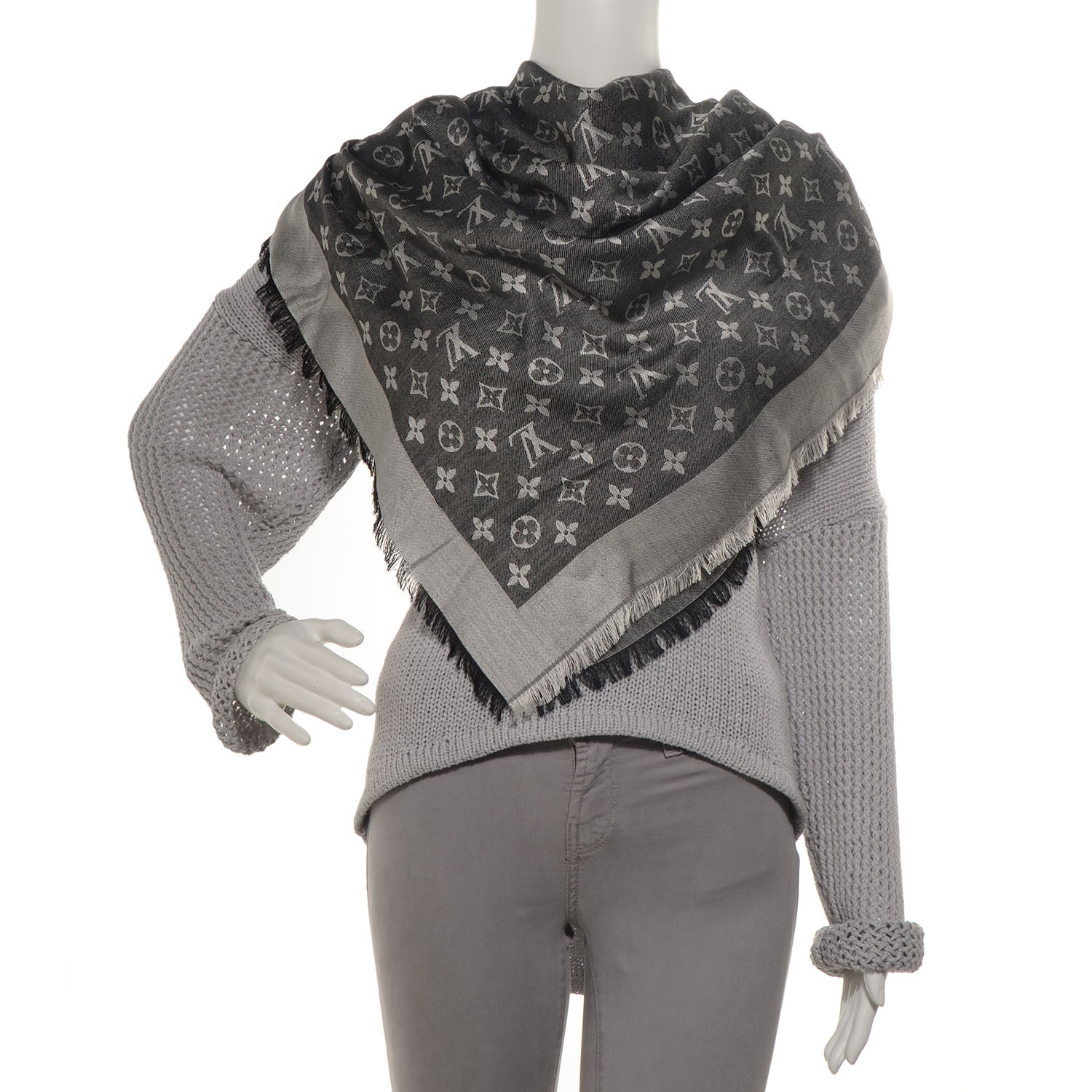 Louis Vuitton Silk Wool Monogram Denim Shawl Black 2 of 5