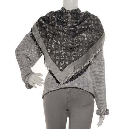 Louis Vuitton Silk Wool Monogram Denim Shawl Black 2 of 5