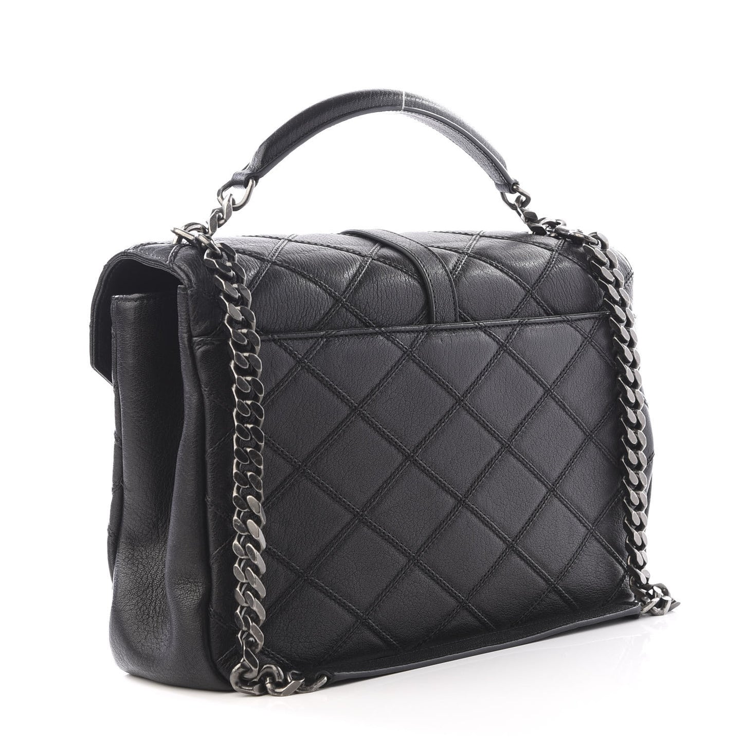 Calfskin Matelasse Diamond Quilted Monogram Large College Bag Black