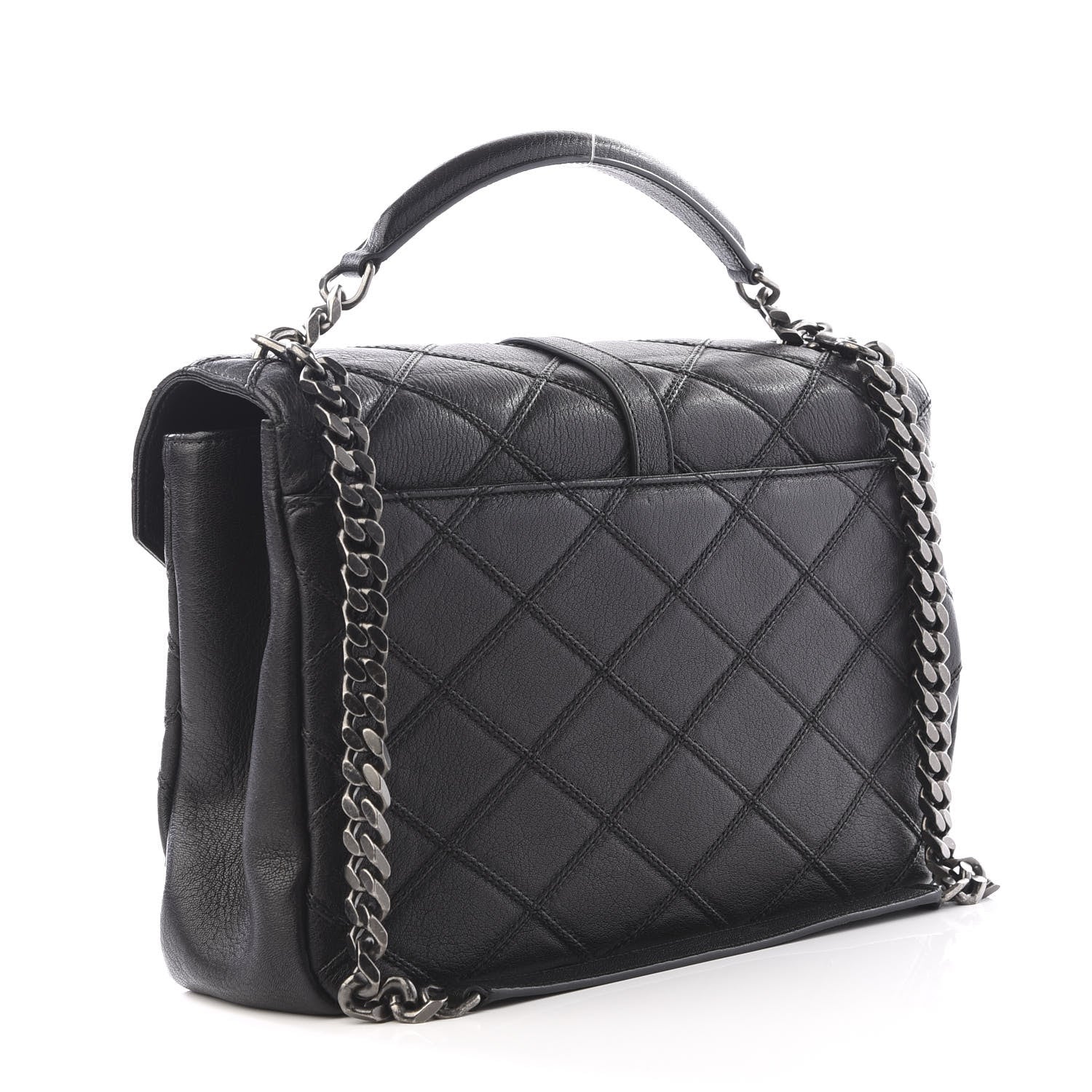 Saint Laurent Calfskin Matelasse Diamond Quilted Monogram Large College Bag Black 2 of 9