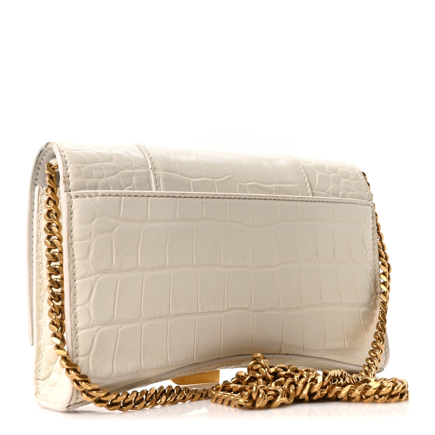 Balenciaga Shiny Calfskin Crocodile Embossed Hourglass Chain Bag White 3 of 9