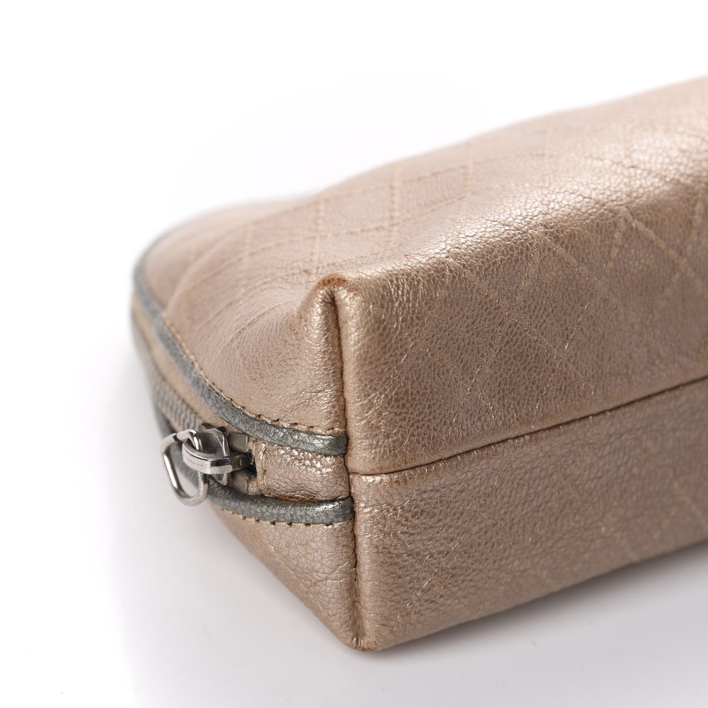 Iridescent Calfskin Embossed Cosmetic Pouch Light Gold