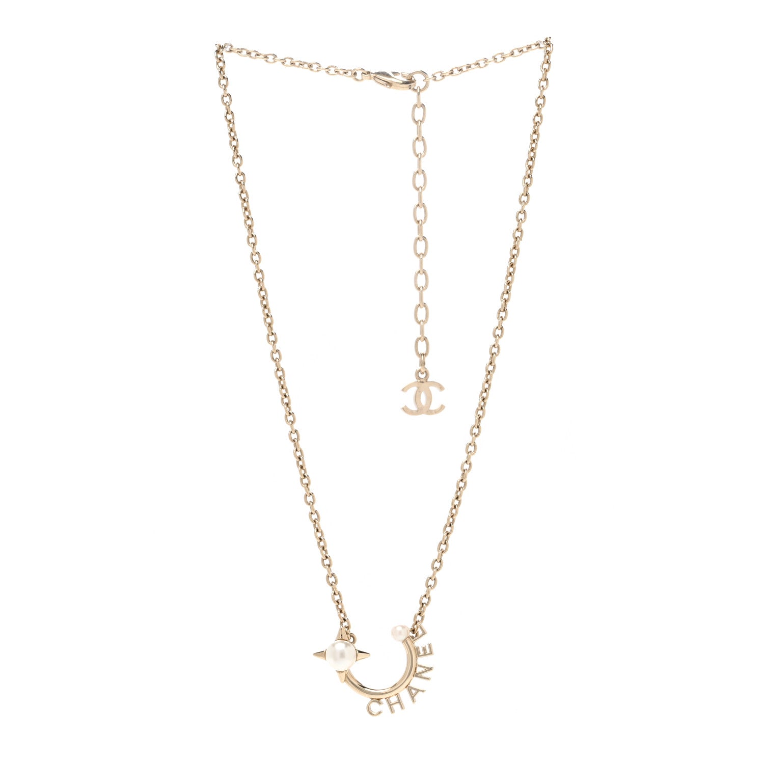 Chanel Pearl Logo Necklace Gold 3 of 4