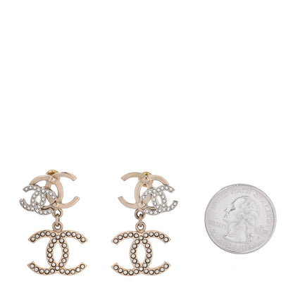 Chanel Crystal Pearl Double CC Drop Earrings Gold Silver 2 of 5