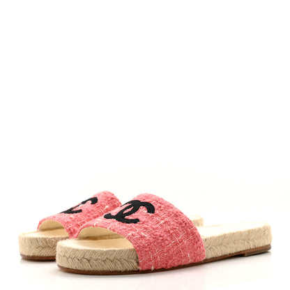Chanel Tweed Grosgrain CC Mule Slide 35 Pink Black 3 of 9