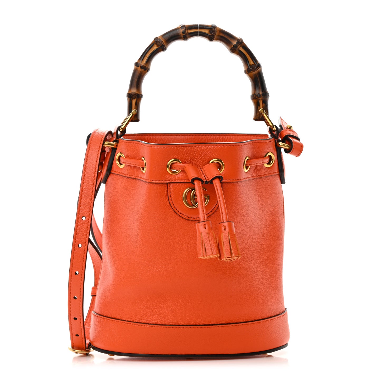 Softy Wonka Textured Dollar Calfskin Mini Diana Bucket Bag Deep Orange Spicy Cyclamin